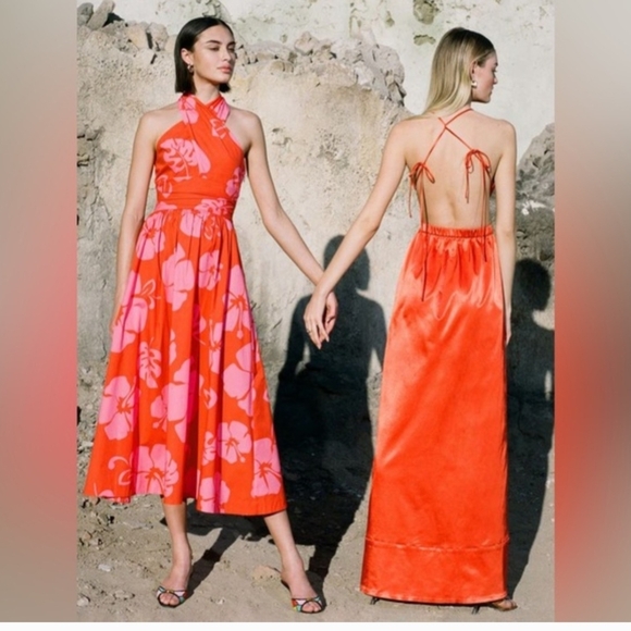 STAUD Red and Pink Backless Floral Dress - Picture 8 of 9